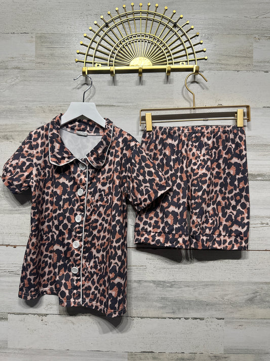 Girls Size 7-8 Leopard PJ Set - Very Good Used Condition