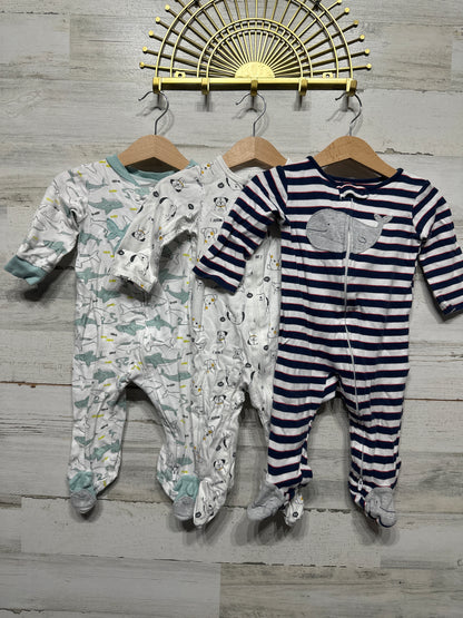 Boys Preowned Size 9m Footed Sleeper Lot (3 Pieces) - Good Used Condition