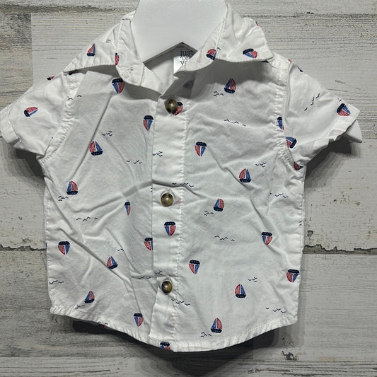 Boys Size Newborn Just One You Sailboat Button Up Shirt - Good Used Condition