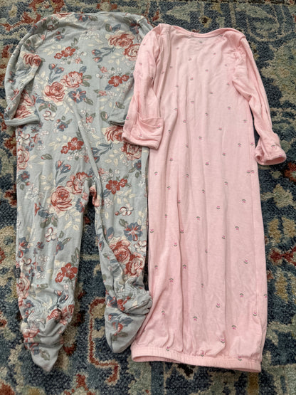 Bamboo 3m Carters Gown and 3-6m Modern Monents Footie GUC