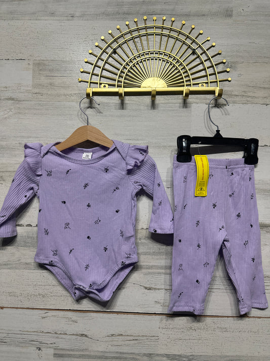 Ribbed Floral Lavender Girls 3-6m Outfit Set - SHEIN - New