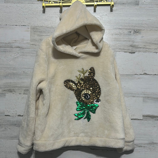 Girls Size 6/6x H&M sequined reindeer fleece hoodie - good used condition