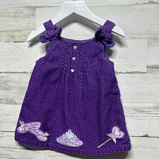 Girls Size 18m Youngland Purple Polka Dot Cord Jumper Dress with Princess Appliques - Very Good Used Condition