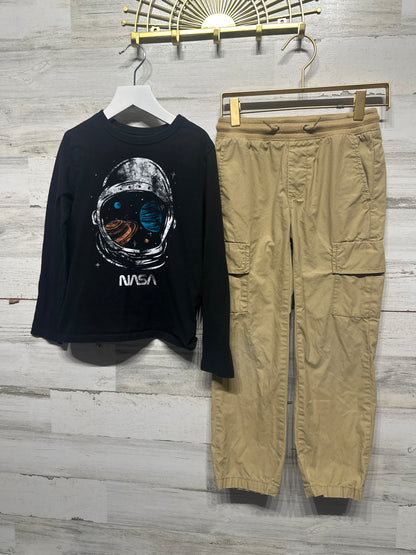 Boys Size Small (6-7) Gap Khaki Cargo Pull On Pants and Nasa Long Sleeve Shirt  - Very Good Used Condition
