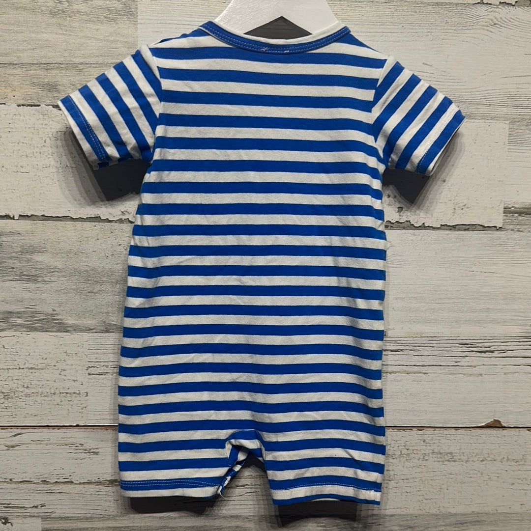 Boys Size 6-9m Cotton on Baby Blue Striped Romper - Good Used Condition