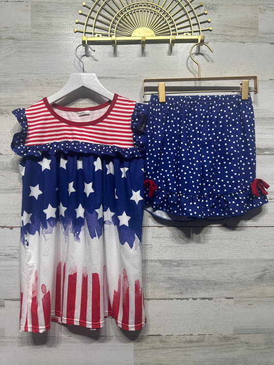 Girls Size 7-8 Red White and Blue Patriotic Outfit Set - Very Good Used Condition