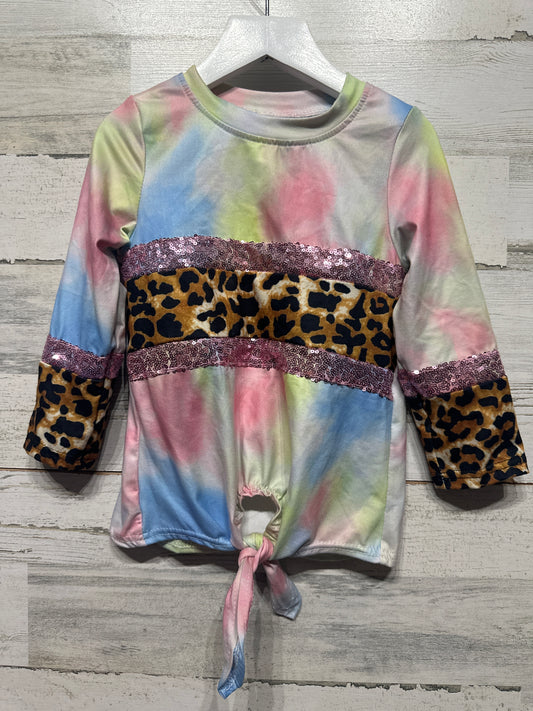 Girls Size 4 Leopard Sequin Tie Dye Shirt - Good Used Condition