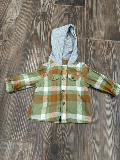 Boys Preowned Size 12m Wonder Nation Plaid Hooded Shirt - Very Good Used Condition