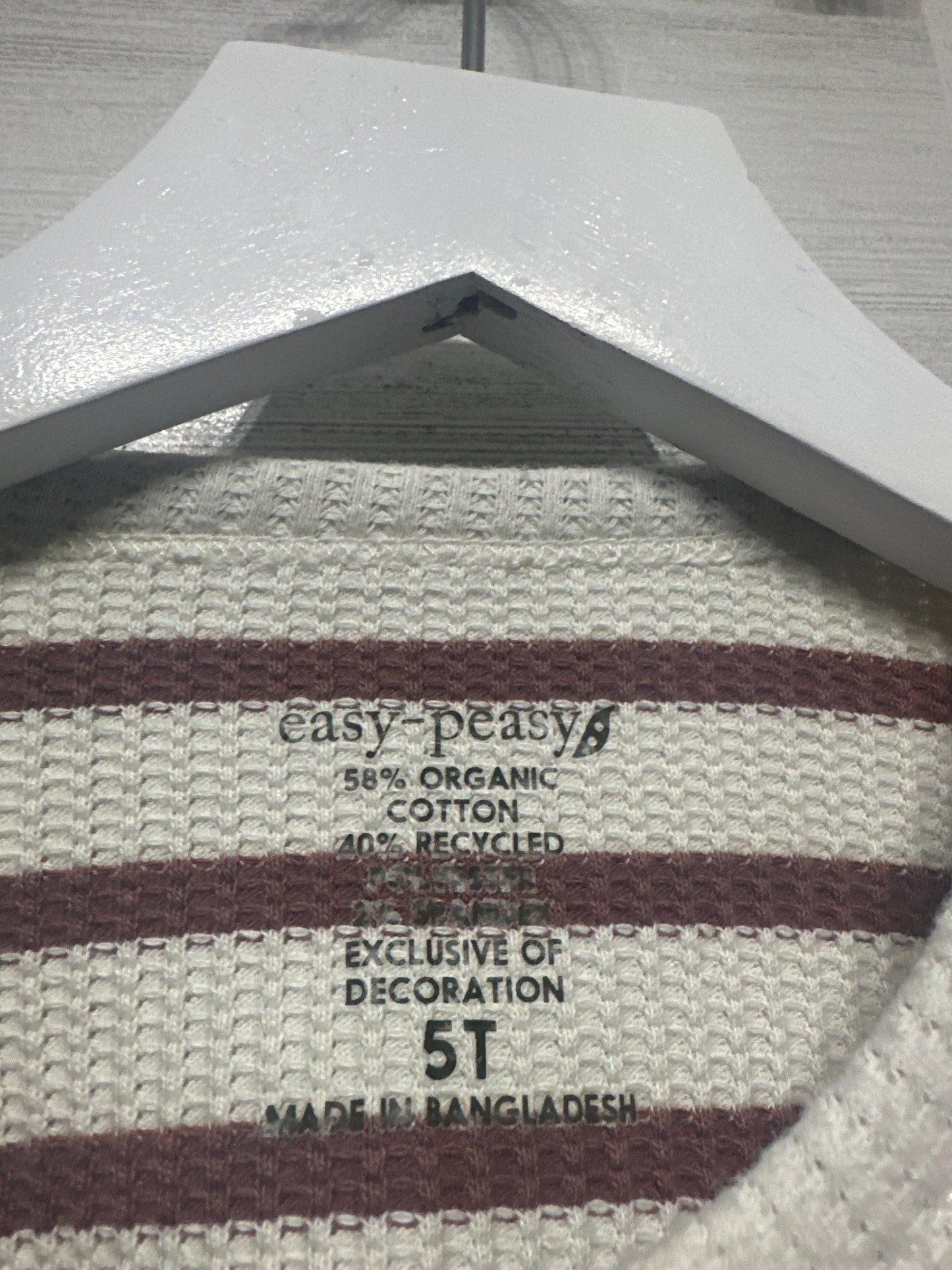 Size 5t Easy Peasy Organic Cotton Blend Boxy Striped Thermal Shirt - Very Good Used Condition