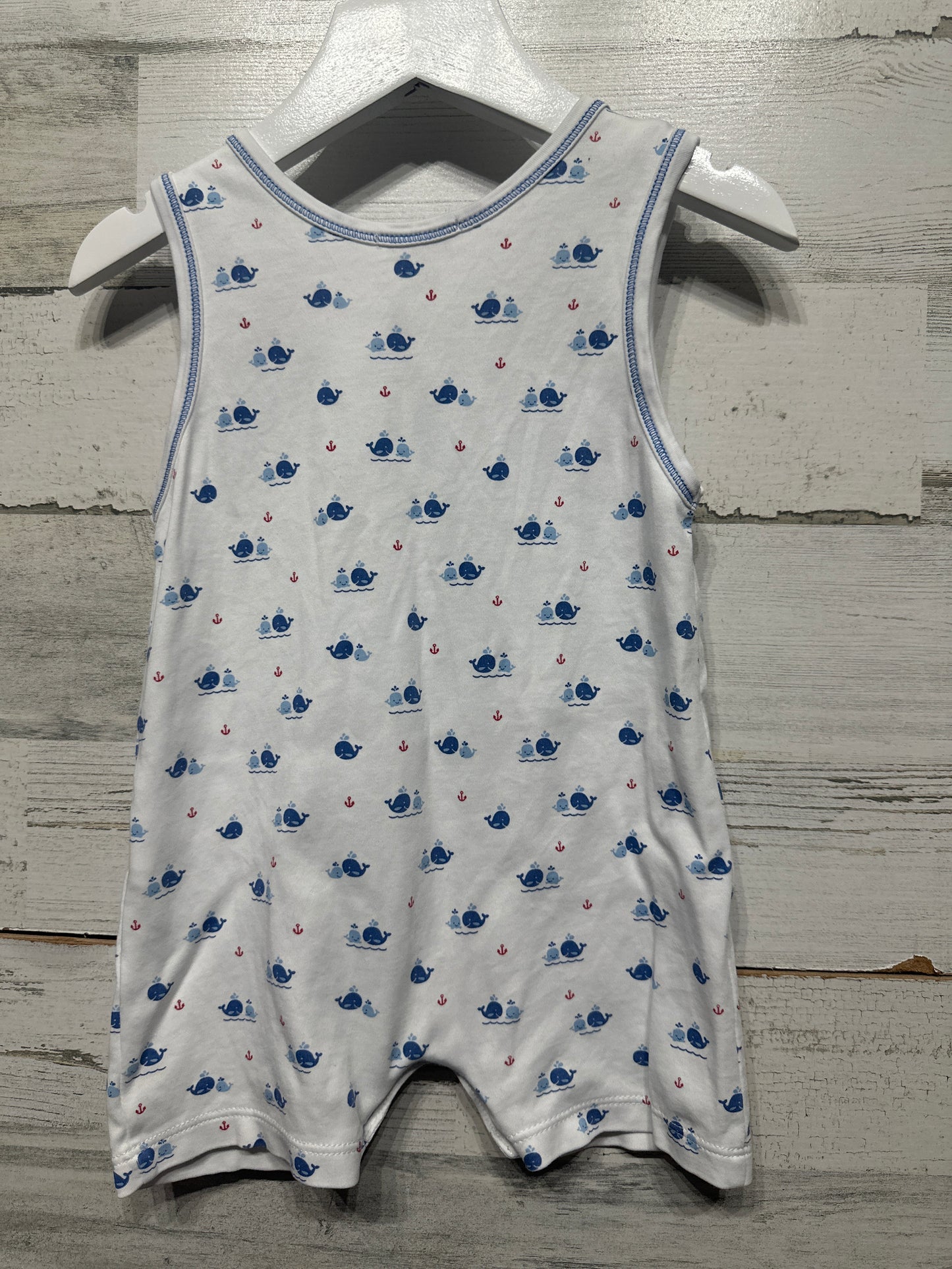 Boys Preowned Size 12-18m Kissy Kissy Pima Cotton Whale Romper - Good Used Condition