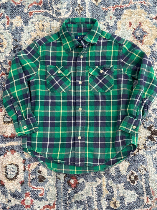Polo Ralph Lauren Boys 3 / 3T Green Plaid Button Up Shirt VGUC