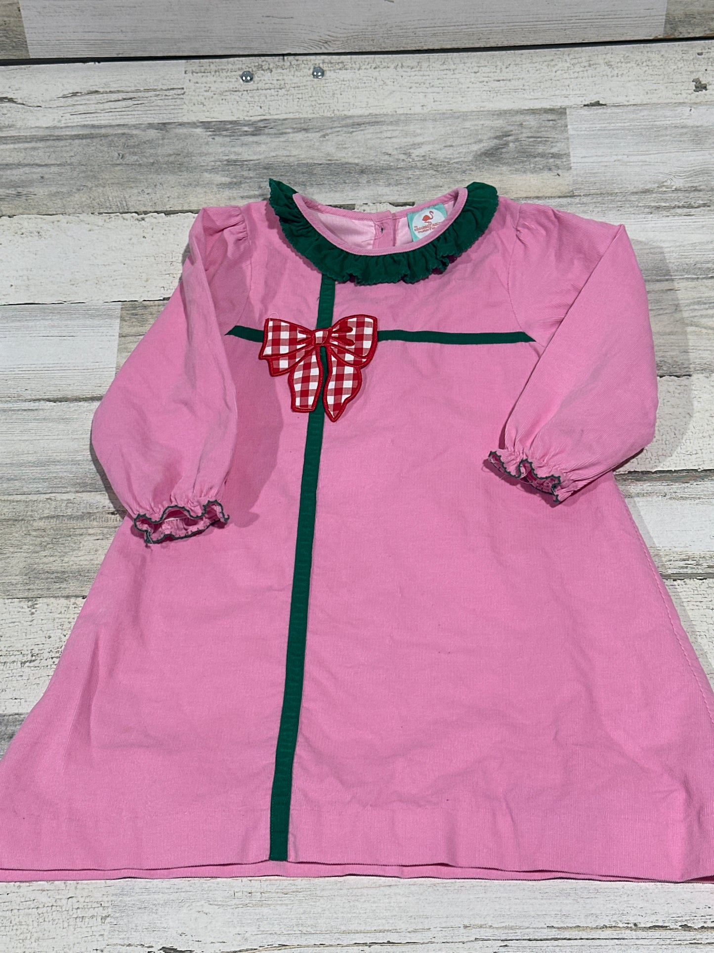 The Smocked Flamingo Cord Holiday Dress - Girls Size 6 - Good Used Condition