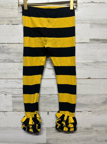 Size 6 Sew Sassy Black and Gold Striped Ruffle Leggings - Good Used Condition