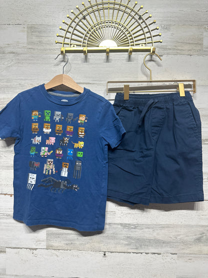 Boys Size 6/7 Old Navy Minecraft Shirt / Wonder Nation Navy Shorts - Good Used Condition
