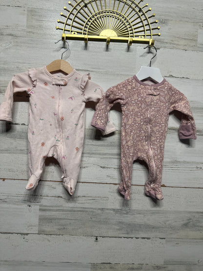 Newborn Girls Footed Sleeper Lot - 4 Pieces - Good Used Condition