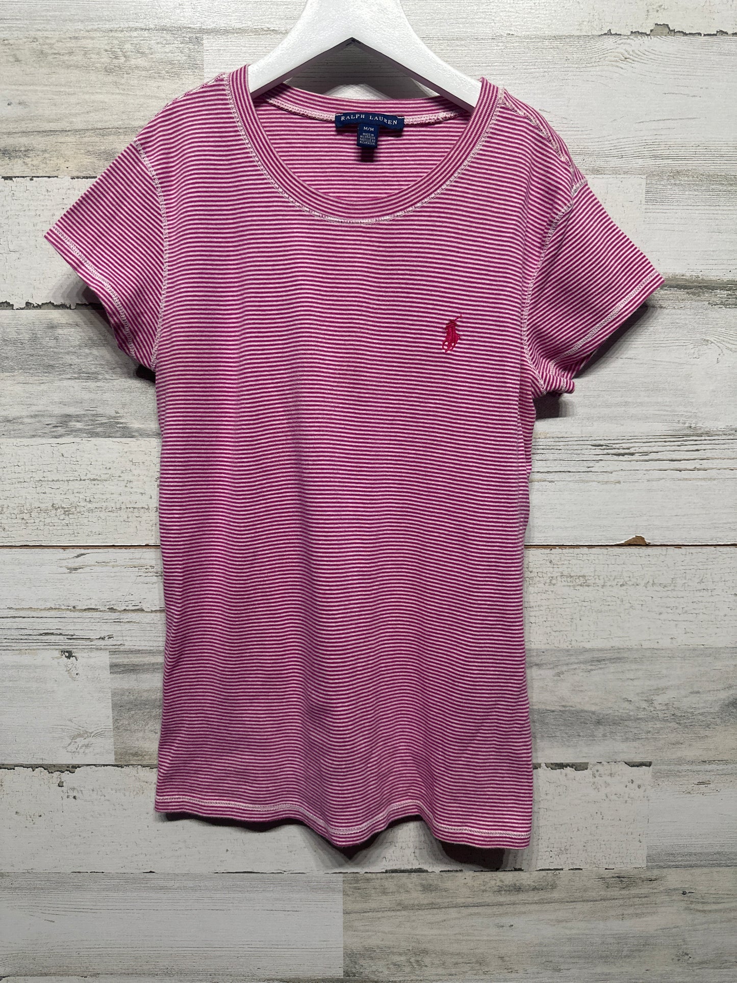 Women's Size Medium Ralph Lauren Pink Striped Crewneck Shirt - Very Good Used Condition