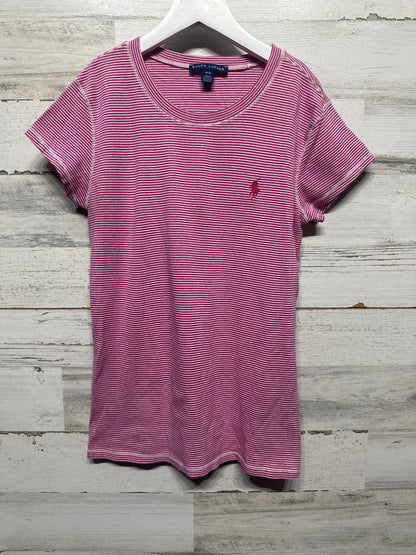 Women's Size Medium Ralph Lauren Pink Striped Crewneck Shirt - Very Good Used Condition