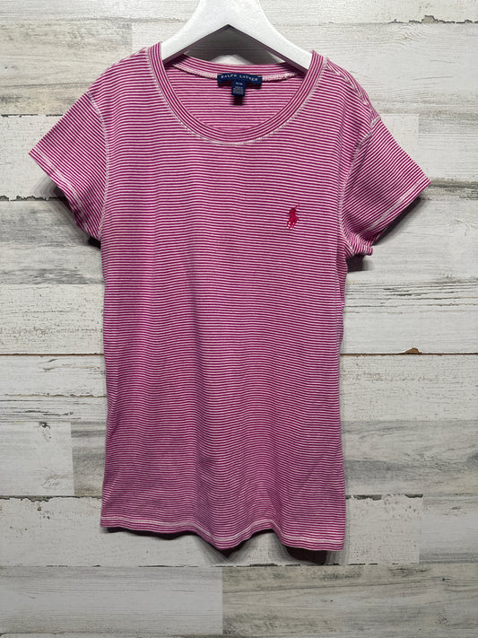 Women's Size Medium Ralph Lauren Pink Striped Crewneck Shirt - Very Good Used Condition