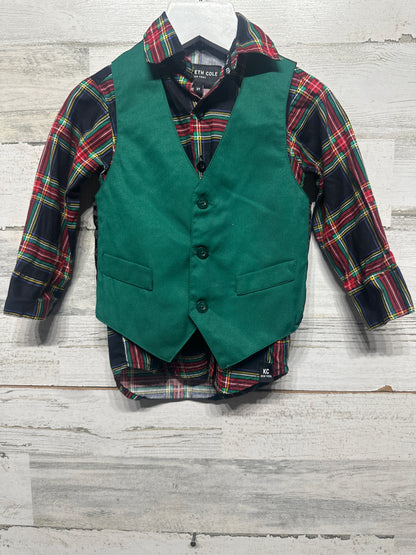 Size 2t Kenneth Cole Holiday Button Up Shirt and Vest - Very Good Used Condition