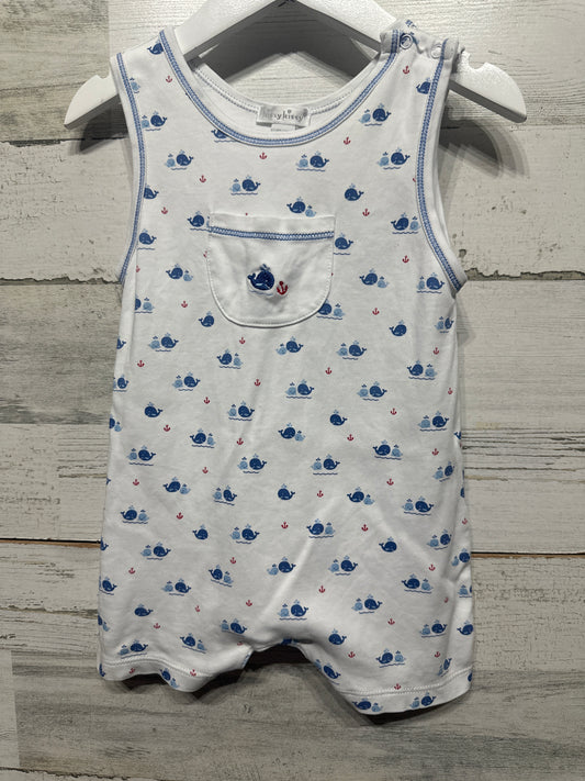 Boys Preowned Size 12-18m Kissy Kissy Pima Cotton Whale Romper - Good Used Condition