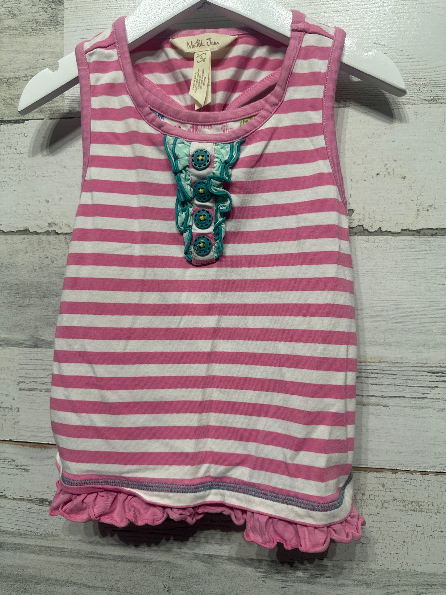 Girls Preowned Size 4 Matilda Jane Pink Striped Shirt - Play Condition**