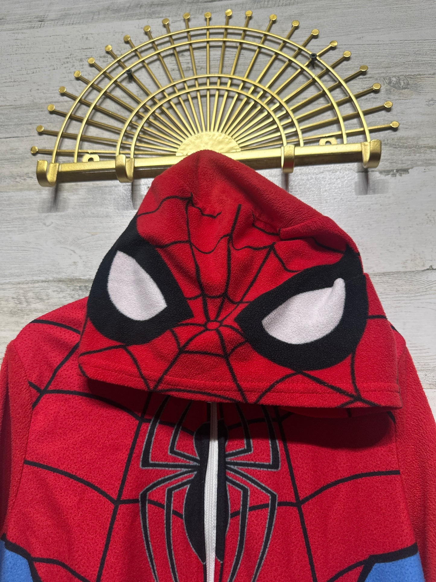 Boys Size 8 Spiderman Hooded Fleece One Piece Zip Up - Good Used Condition