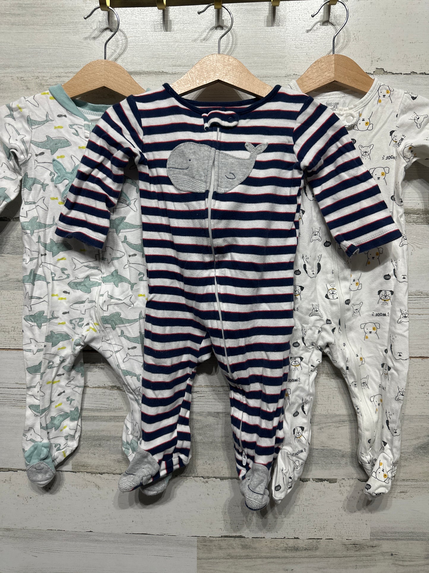 Boys Preowned Size 9m Footed Sleeper Lot (3 Pieces) - Good Used Condition