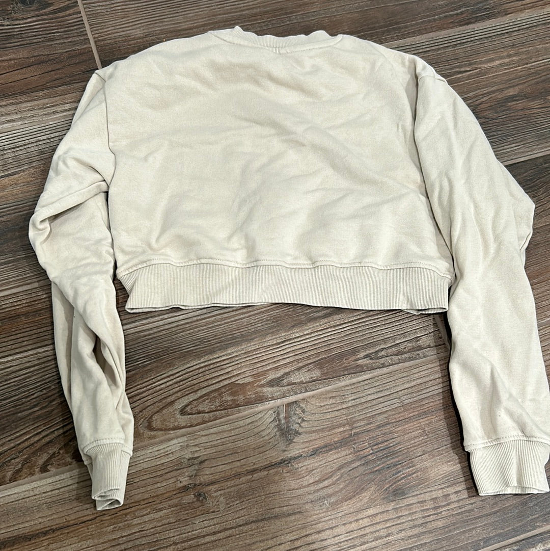 Girls Size 12/14 H&M Cropped Beige Sweatshirt - Good Used Condition