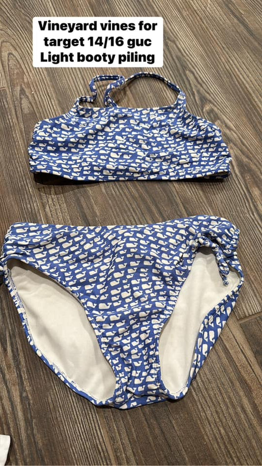 Girls Size 14/16 Vineyard Vines for Target blue signature whale bikini - good used condition