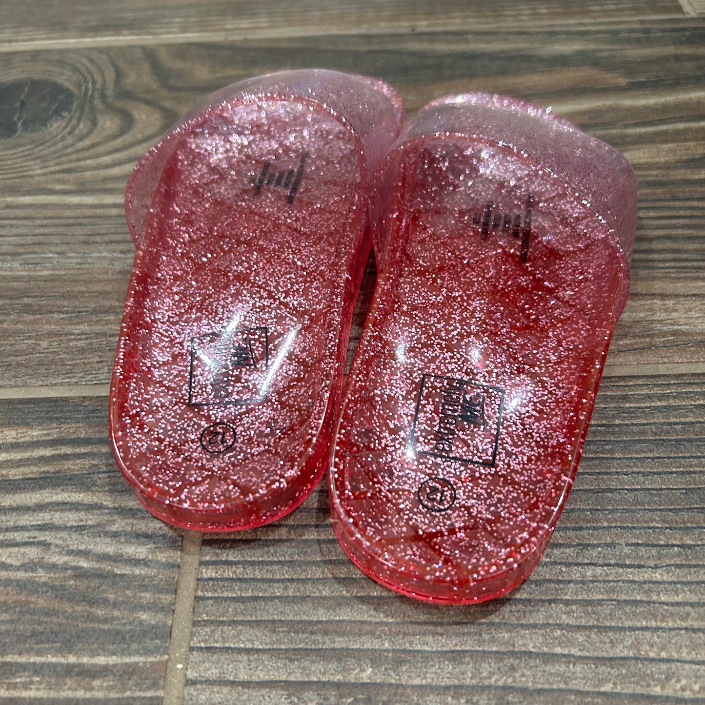 Girls Size 12 (Little Kid) Extremely Me Pink Glitter Slides - Very Good Used Condition