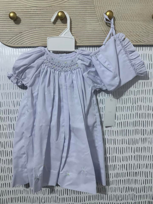 Girls Size Preemie Petit Ami Lavender smocked dress with matching bonnet - New With Tags