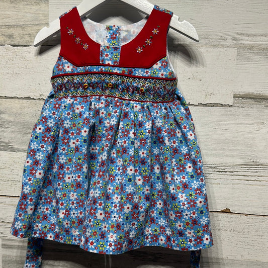 Girls Size 12m Kid's Closet Smocked Blue and Red Floral Dress - Good Used Condition