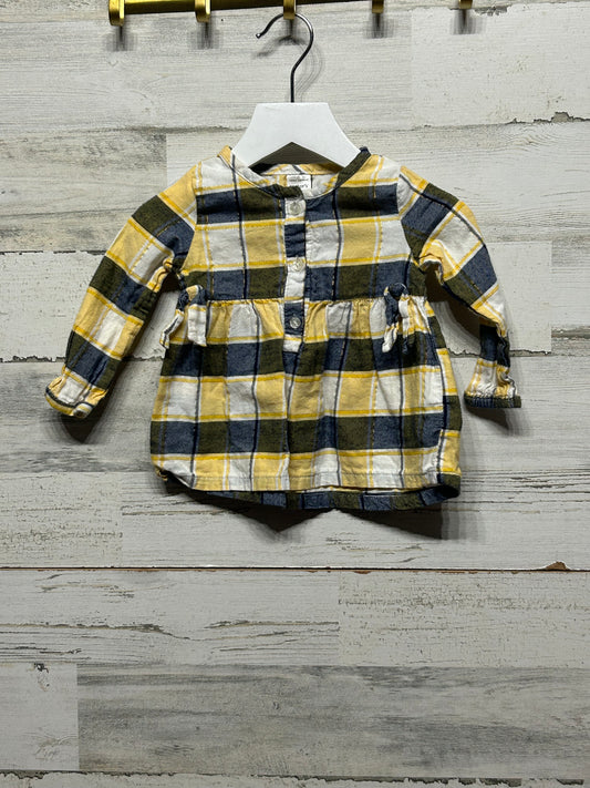 Girls Size 12m Carter's Yellow and Navy Plaid Tunic - Good Used Condition