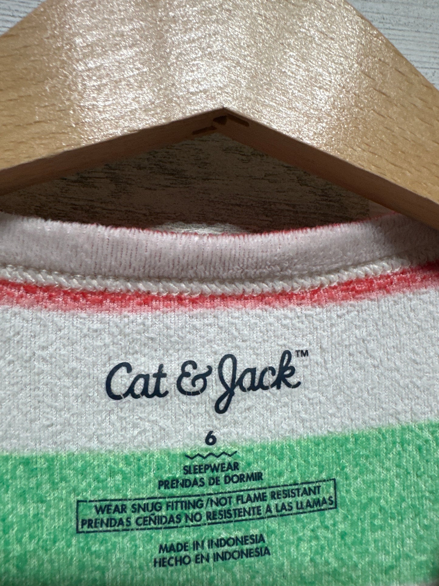 Cat & Jack Fleece Holiday Striped Pajama Set - Kids Size 6 Top / Size 8 Pants - Good Used Condition