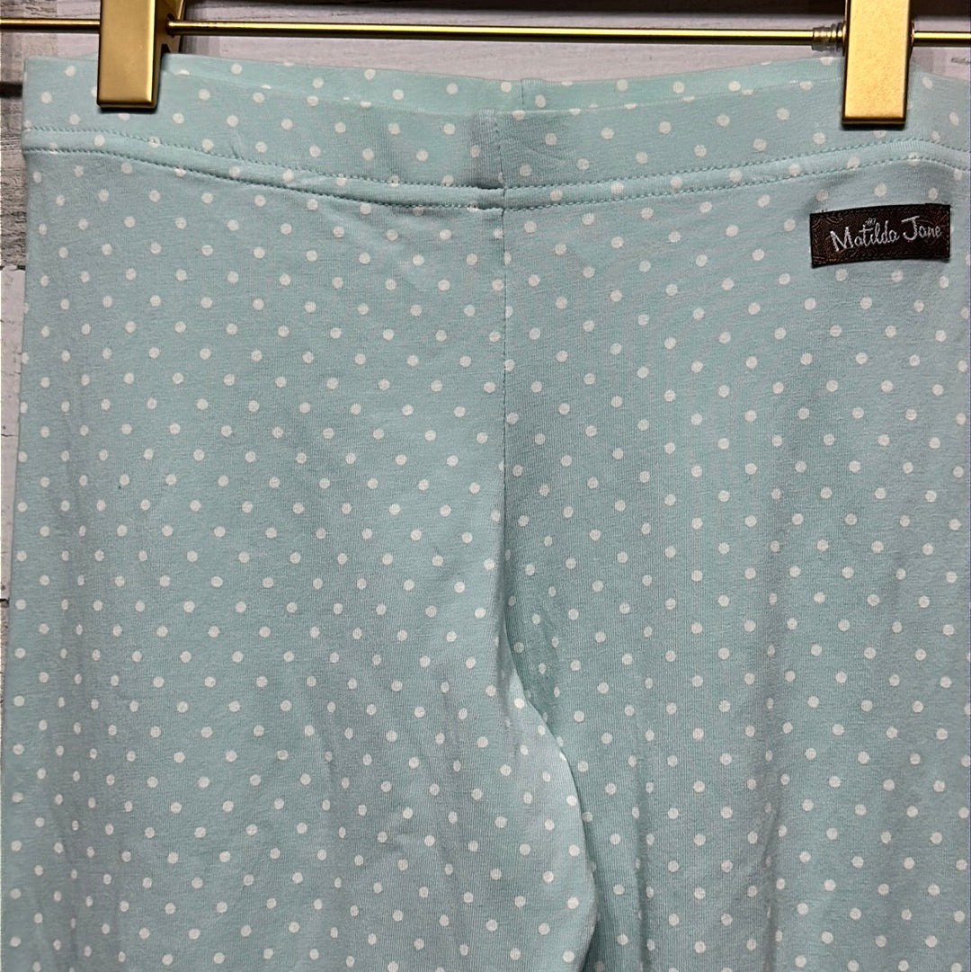 Girls Size 10 Matilda Jane Light Blue Polka Dot Ruffle Leggings - Good Used Condition