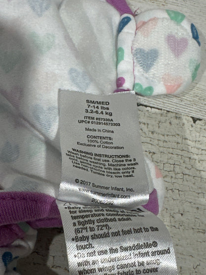 Swaddle Me ( 7 - 14 lbs )  Cotton Heart Print Velcro Swaddle Blanket - Girls Size 7 - 14 lbs - Very Good Used Condition