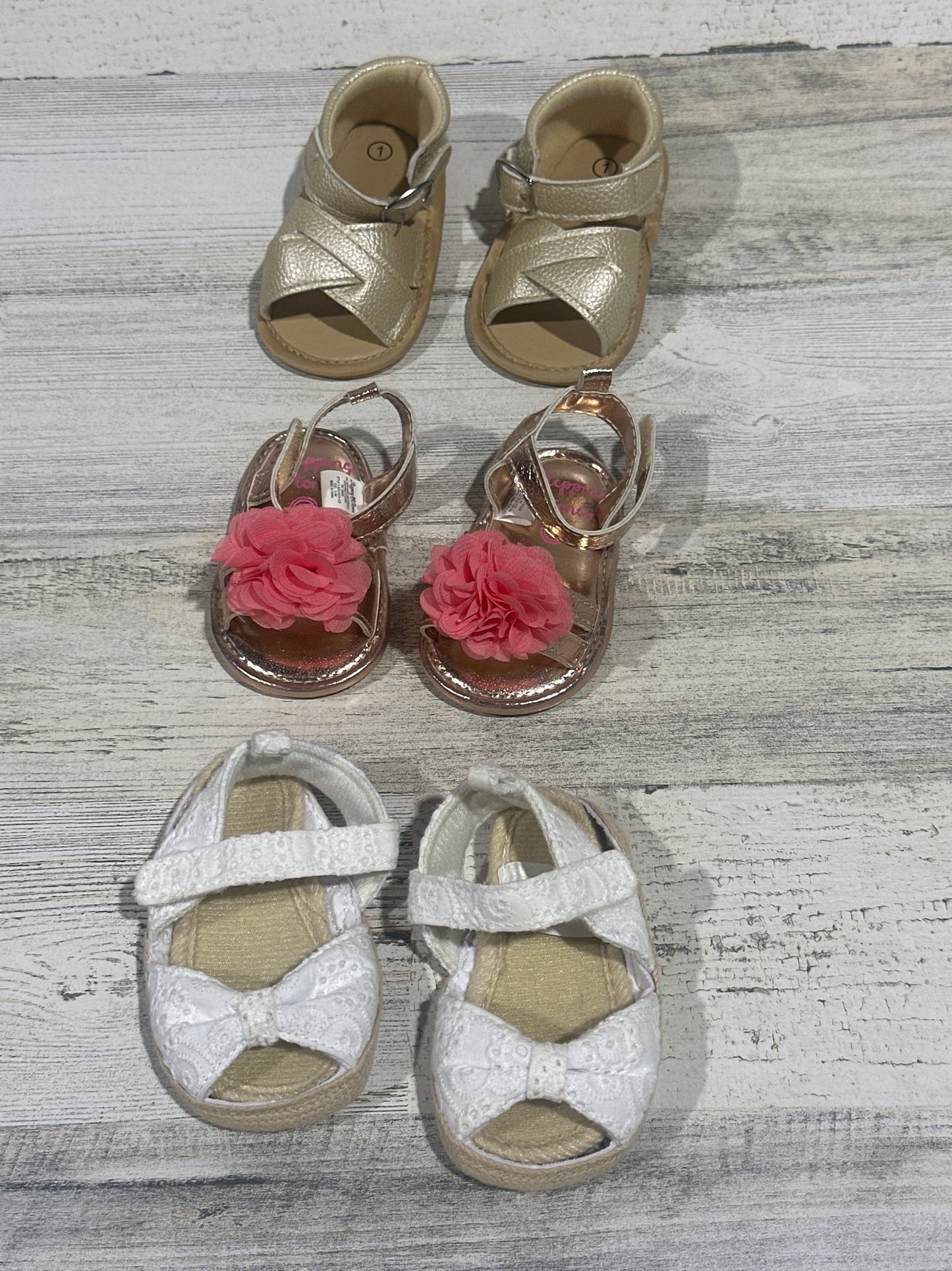 Infant Girl Sandal Lot Shoes - Fit Like 3-6m - Very Good Used Condition