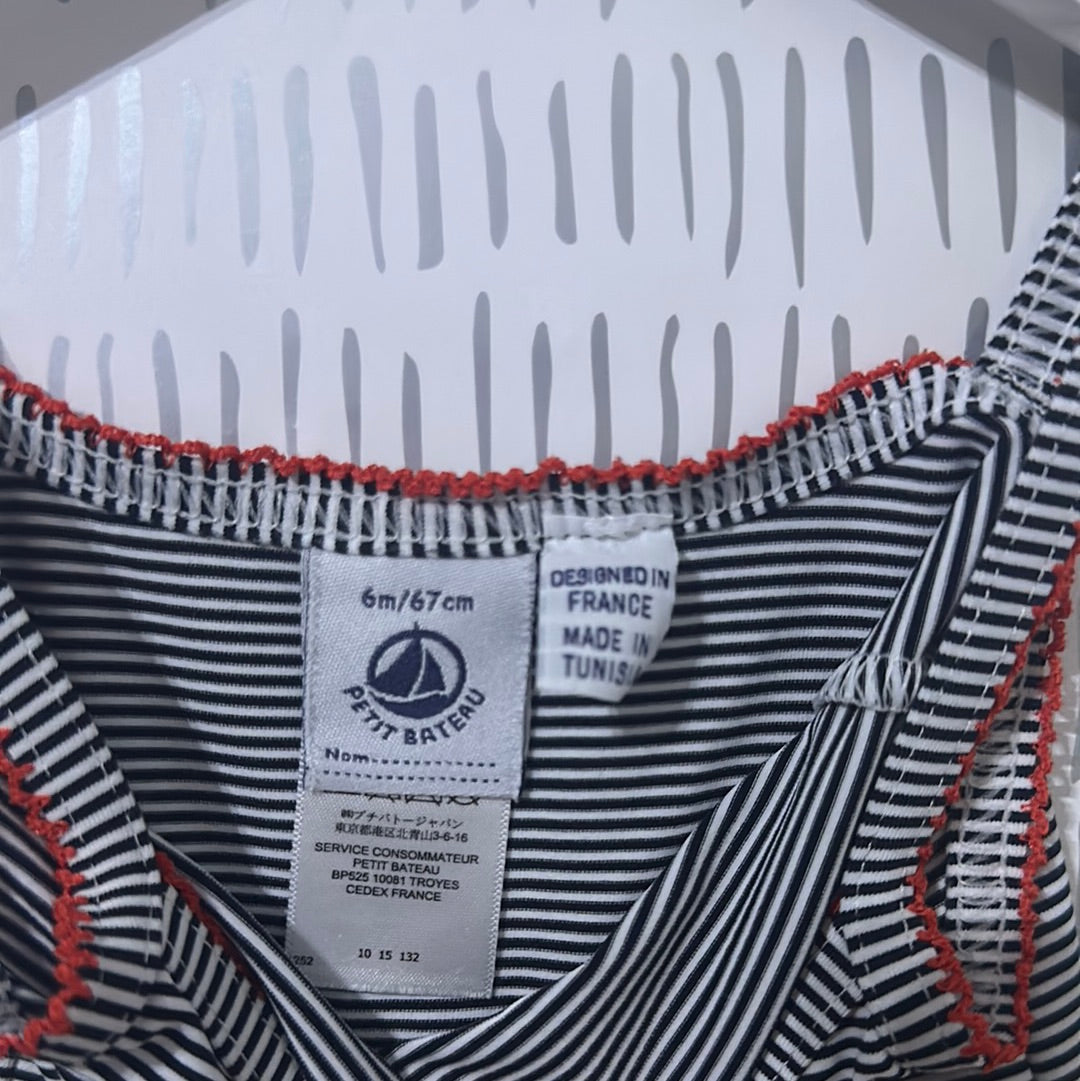 Girls Size 6m Petit Bateau (Designed In France) Navy Striped One Piece Swimsuit - Very Good Used Condition