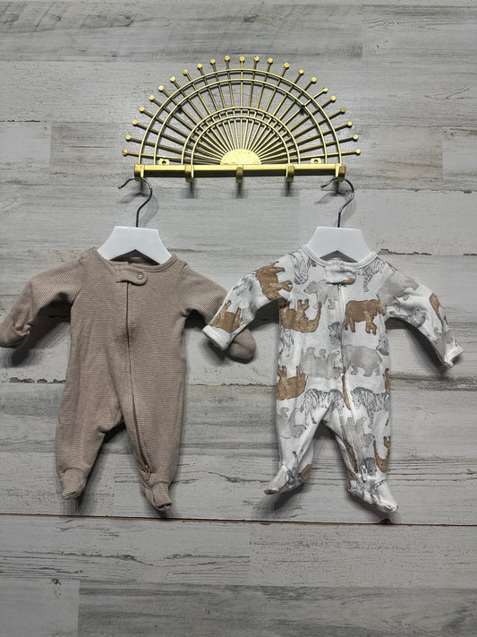 Size Preemie Carter's Child of Mine Cotton Footed Sleeper Lot (2 pieces) - Very Good Used Condition