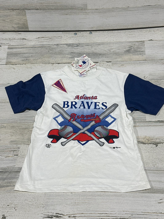 90s Vintage Atlanta Braves Baseball MLB Embroidered T-Shirt - 1994 - Kids Size Large 14-16 - Deadstock - New With Tags