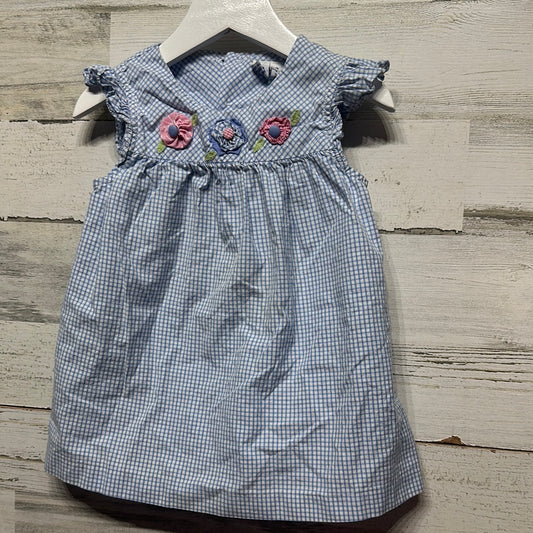 Girls Size 3 Orient Expressed Blue Plaid Dress with Floral Accents  - Play Condition