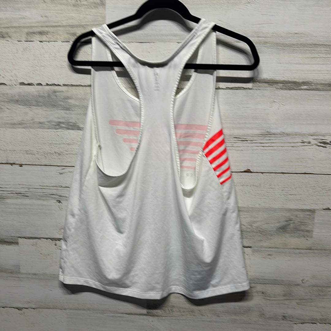 Women's Size XL Under Armour Loose Heat Gear White with Orange Stripes - Good Used Condition