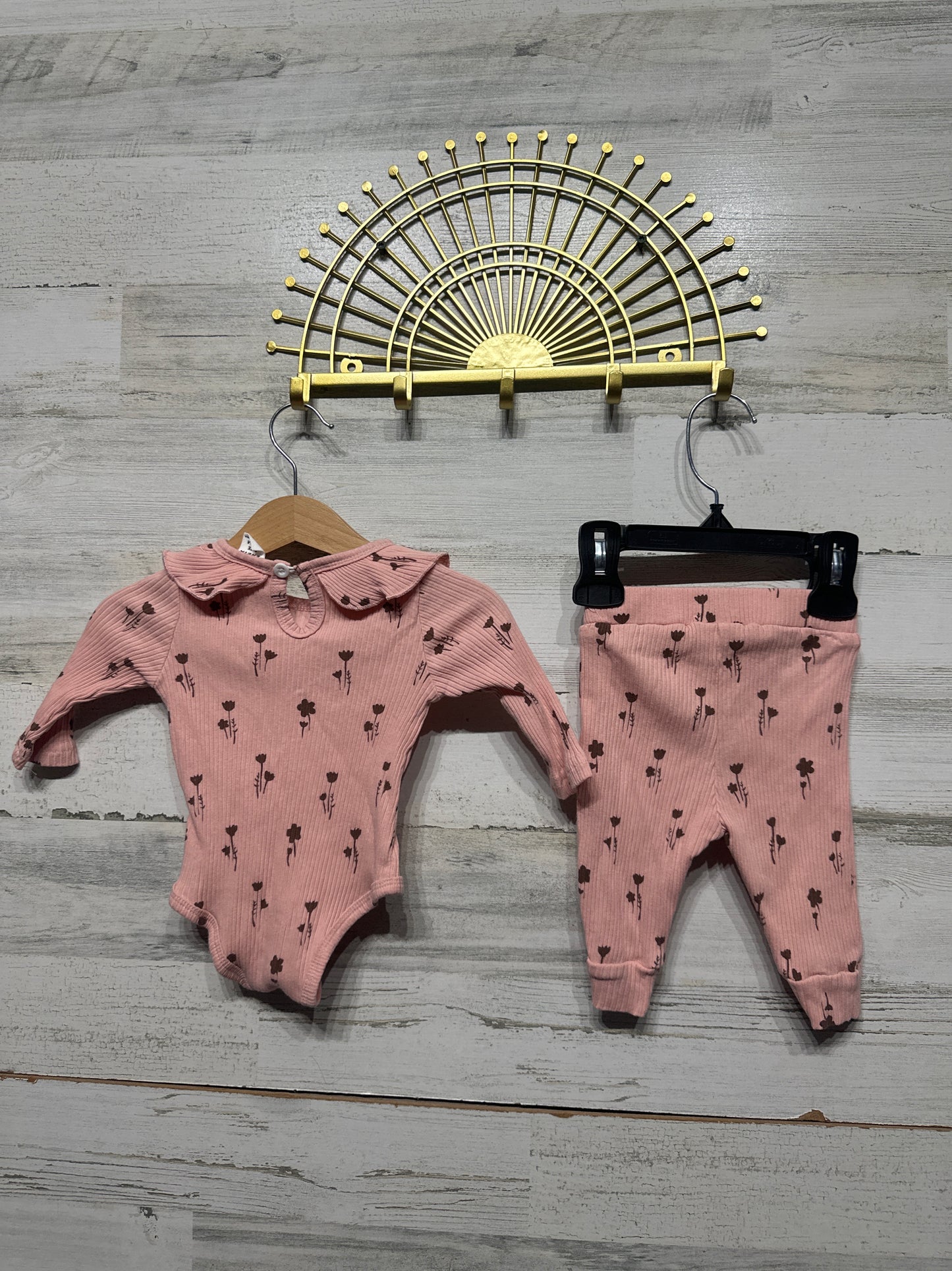 Ribbed Floral Girls 1-3m Outfit Set - SHEIN VGUC