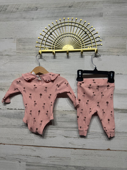 Ribbed Floral Girls 1-3m Outfit Set - SHEIN VGUC