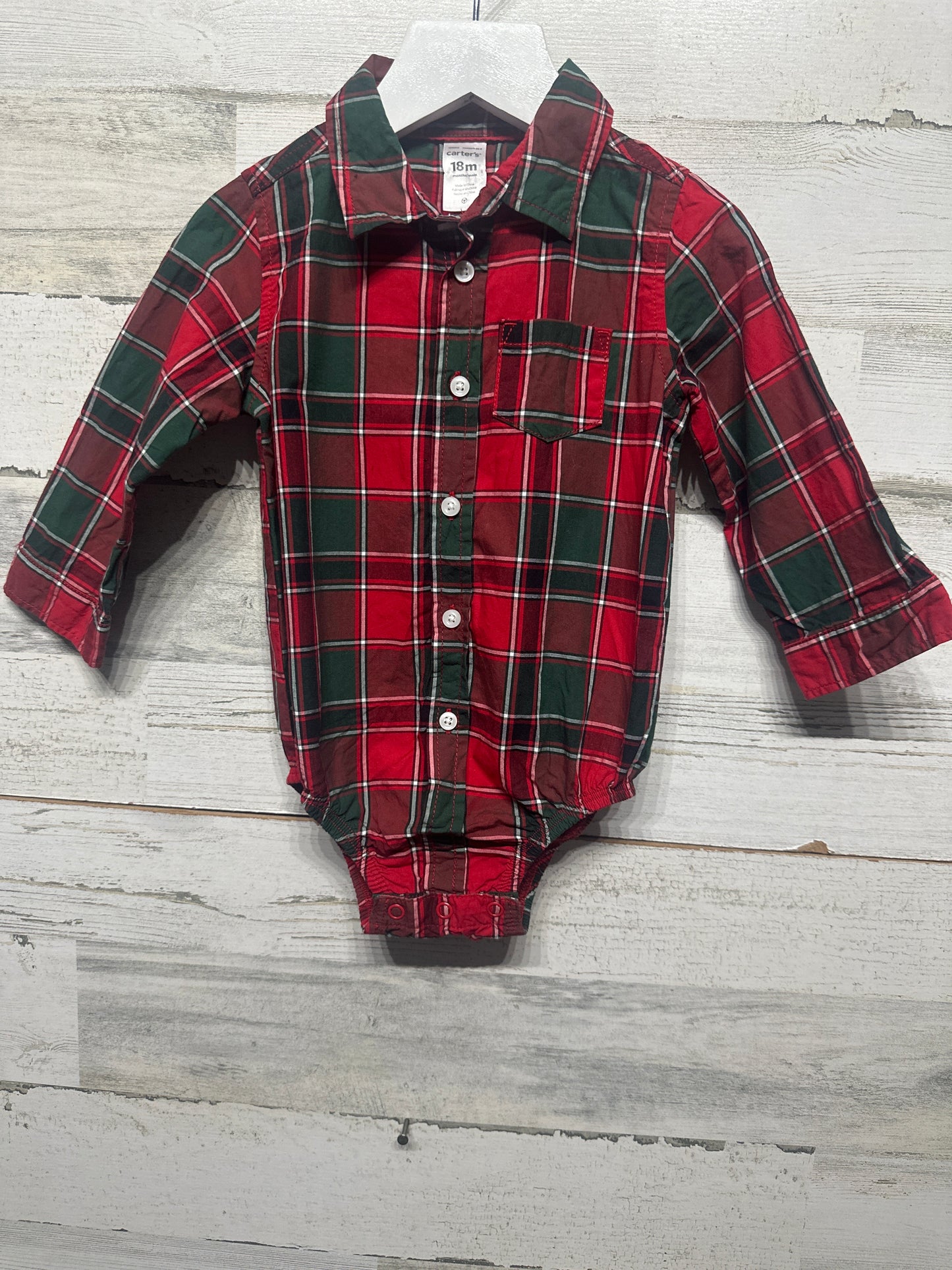 Size 18m Carter's Holiday Plaid Button Up Bodysuit- Very Good Used Condition
