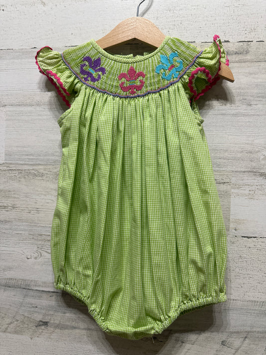 Girls Size 24m Smocktions Hand Smocked Fleur De Lis Bubble - Very Good Used Condition