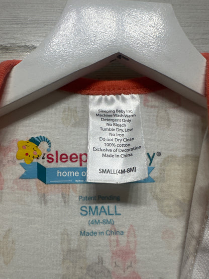 Sleeping Baby - Arms In Cotton Sleep Sack - Woodland Animals - Size Small 4-8m - Good Used Condition