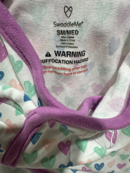 Swaddle Me ( 7 - 14 lbs )  Cotton Heart Print Velcro Swaddle Blanket - Girls Size 7 - 14 lbs - Very Good Used Condition