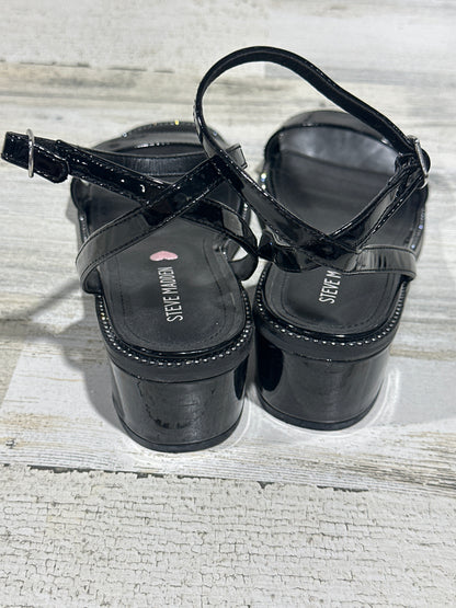 Steve Madden Ankle Strap Black Low Heel Sandals - Girls Size 5 - Very Good Used Condition