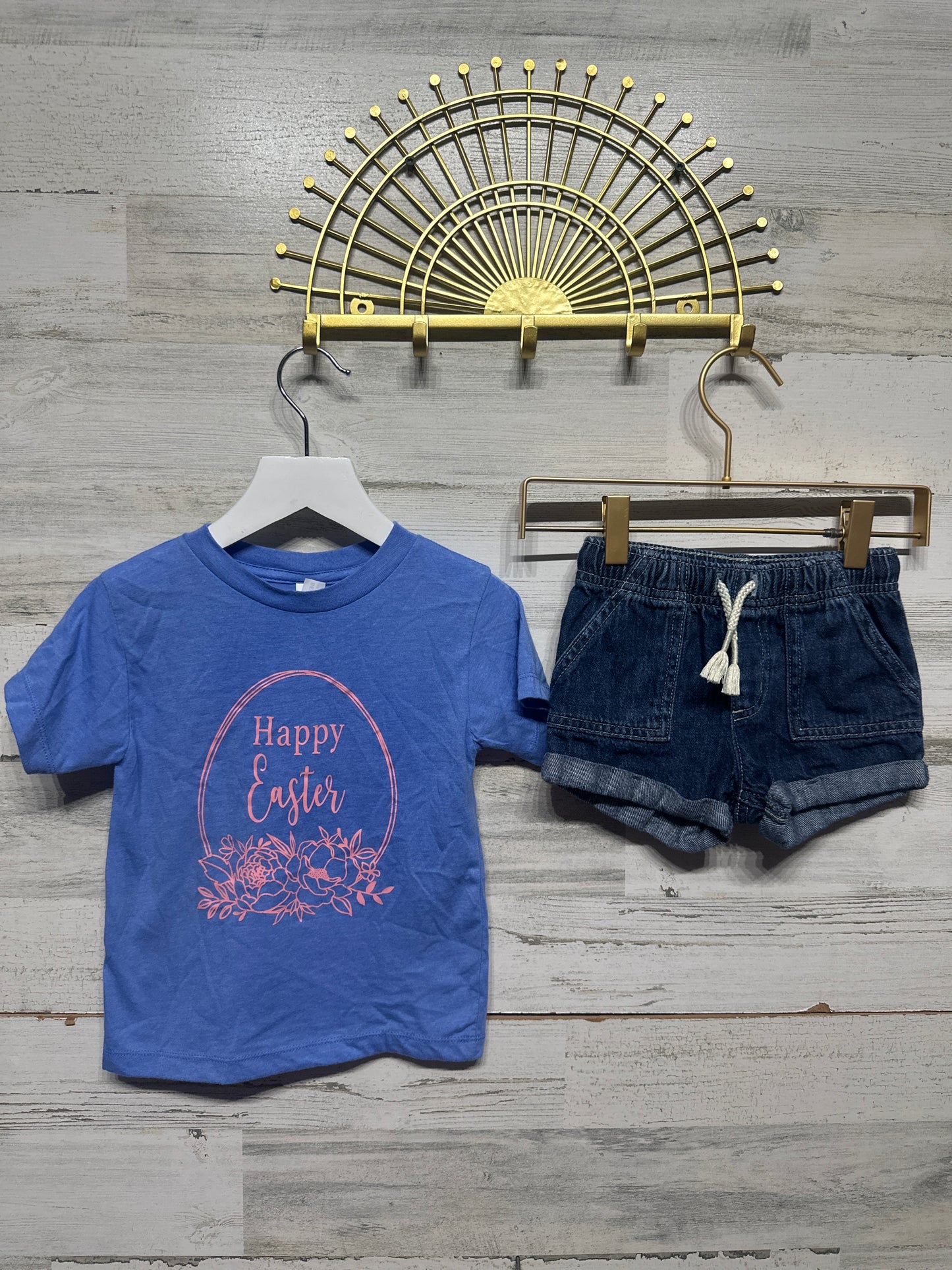 Girls 2t Happy Easter Bella Canvas T-Shirt and Cat & Jack Shorts VGUC